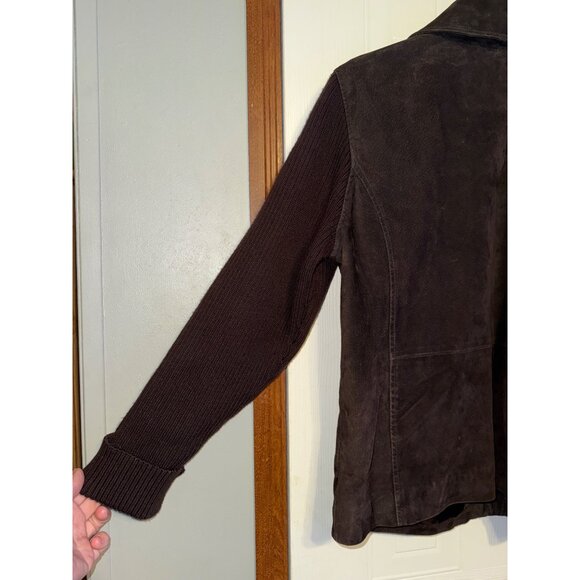 Fabio Vintage 90's Brown Suede Leather Full Zip Jacket With Ribbed Sleeves Sz L - Picture 9 of 14